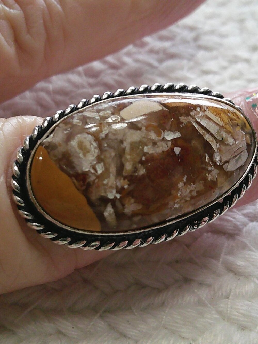 Natural BRECCIATED JASPER Handmade Sterling 925 Ring Size 7.25 #573E